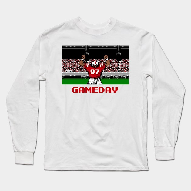 Red and White Football Gameday Retro 8 Bit Linebacker Long Sleeve T-Shirt by SLAG_Creative